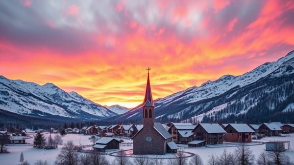 2026 Winter Olympics impact on Milan; snowy village under vibrant sunset.