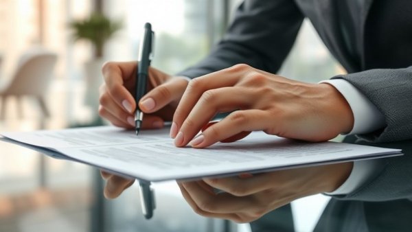 Hands signing documents at closing, process detail.