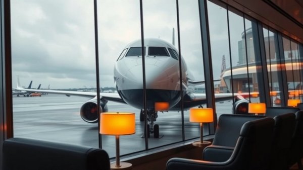 View of United airplane from airport lounge, overcast day, Book United flights with Aeroplan points.