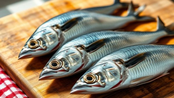 Sardines on cutting board highlighting benefits for pets.
