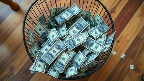 Dollar bills in trash bin symbolizing tax-loss harvesting concept.
