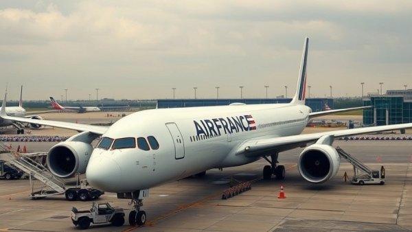 Air France plane parked at airport, transfer Chase Ultimate Rewards points to Air France-KLM.