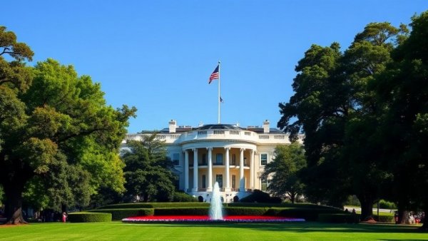 White House front view with lawn under blue sky, reflecting US Travel Ban Expansion 2026.