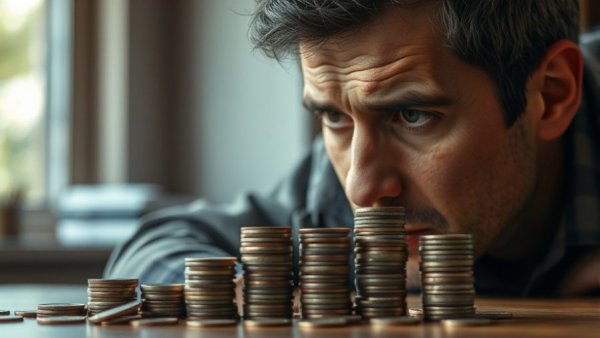 Man pondering coins, reflecting end of penny production.