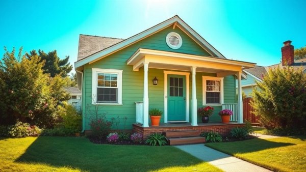 Charming green cottage ideal for mortgage loan modification feature.