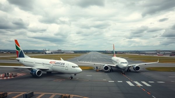 Airplanes at Chicago O'Hare showcasing new airline routes under cloudy skies.