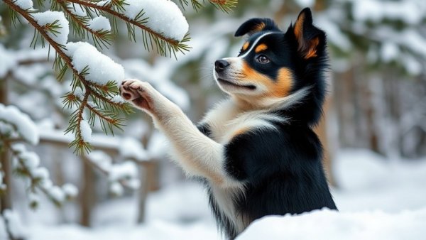Dog Potty Break Frequency: Dog lifting leg in snowy forest.
