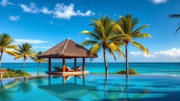 Beautiful luxury hotel with pool bookable with points, tropical scene