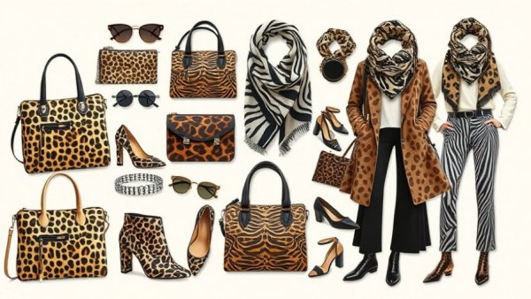 Fashionable animal print accessories collage.