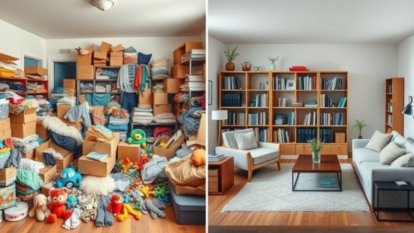 Before and after decluttering strategies for a peaceful home.