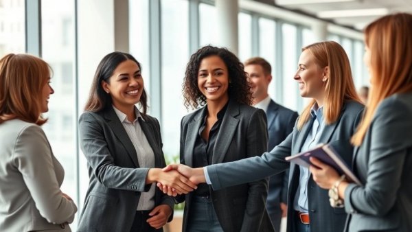 Friendly professionals demonstrating soft skills in the workplace.