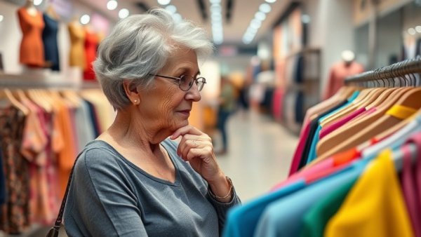 Older woman shopping in a store, reflecting on consumer prices.