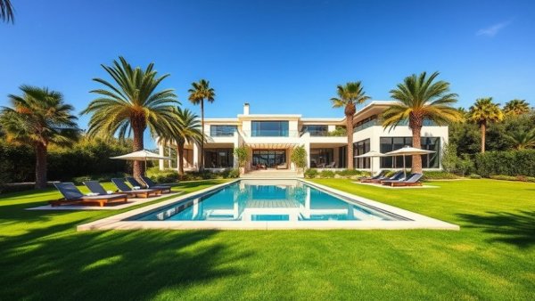 Luxurious villa in Mallorca with pool and garden in mountain setting.