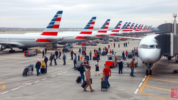 American Airlines planes at busy terminal for Citi AAdvantage Business World Elite Mastercard review.