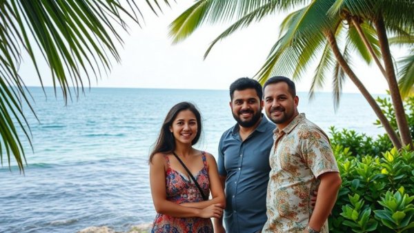 Happy family enjoying a tropical vacation in Thailand by the sea