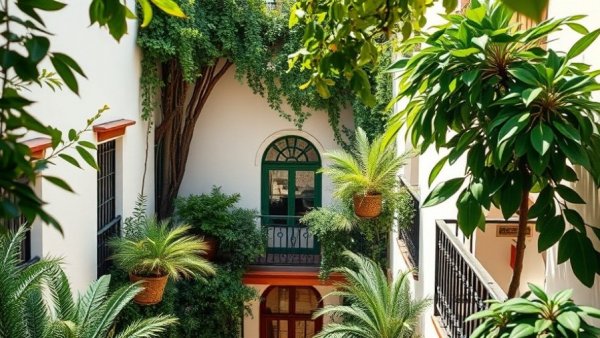 Exquisite Andalusian courtyard view in Seville Airbnb.