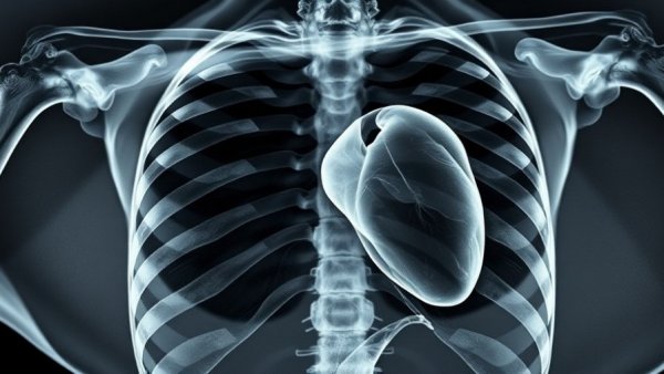 Pet health heart murmurs: animal chest X-ray highlighting the heart.