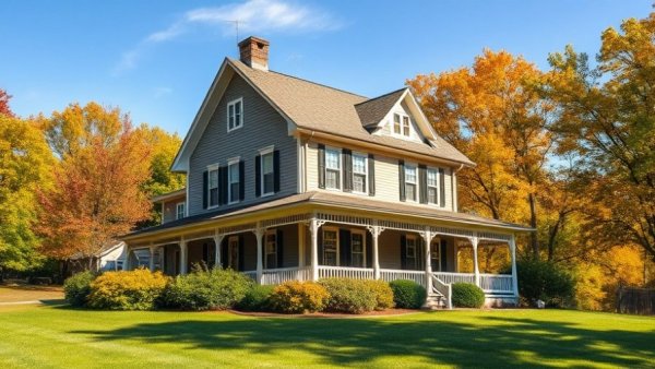 Charming countryside house with lush greenery in sunny setting.