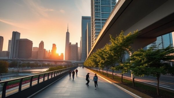 Urban park under overpass in Toronto, popular for art and recreation.