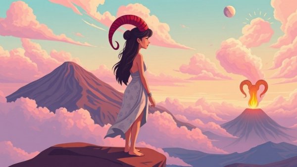 Colorful Aries horoscope illustration for April 2026.