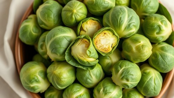 Fresh Brussels sprouts for pets in a bowl on a cloth.