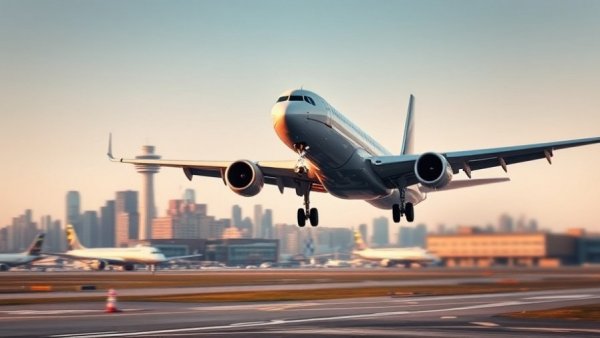 Airplane at airport with city skyline, Visa bonds for World Cup fans.