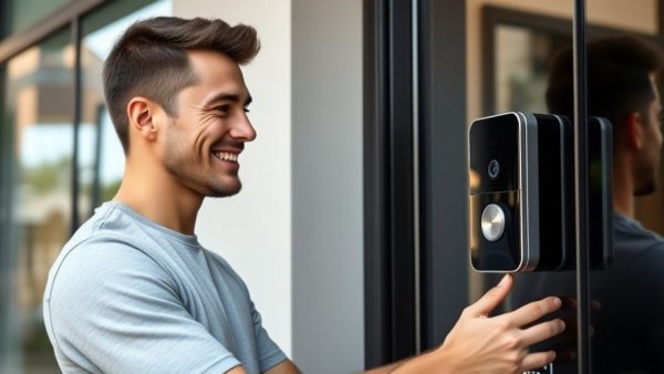 A man uses a video doorbell, illustrating the disadvantages of video doorbells.