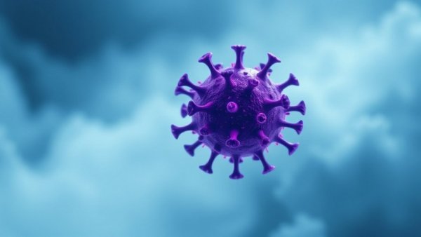 Stylized coronavirus particle representing Cicada COVID variant symptoms.