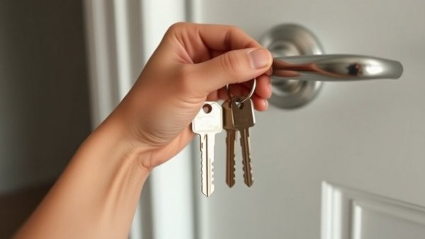 Keys in hand about to unlock home for rental transition.