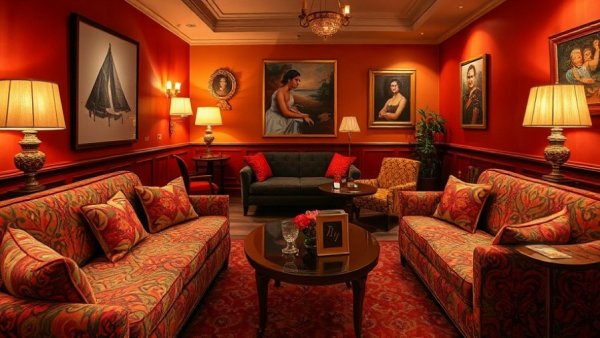 Vibrant boutique hotel lounge in San Francisco with stylish decor.