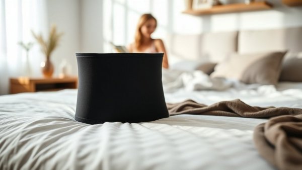 Black waist trainer on a bed; does waist training help with bloating?