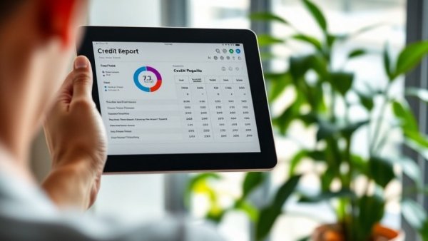 Tablet displaying credit report in a well-lit setting.