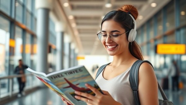 Traveler exploring options at airport amid rising summer travel costs.