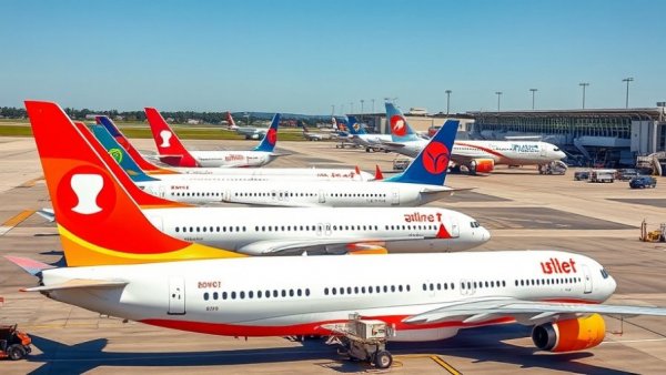 Budget airlines at an airport highlighting federal assistance.