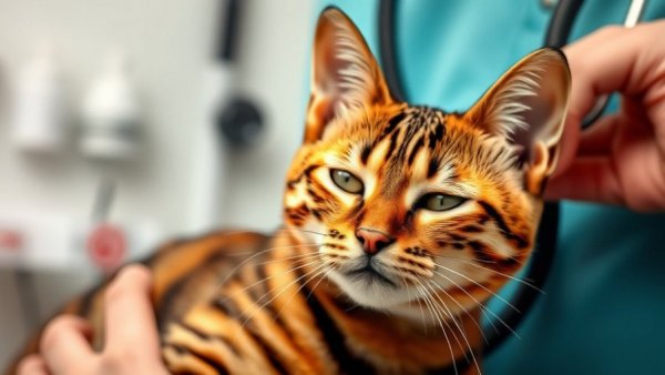 Bengal cat's heart rate checked by vet for cat heart rate health.