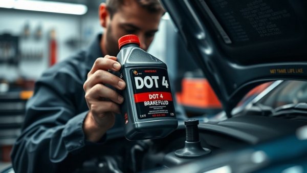 Mechanic checking GM brake fluid in workshop.