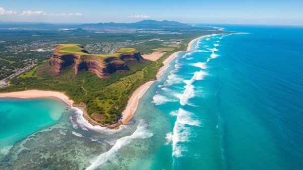 Aerial view of Australia's stunning coastline, pristine beaches and turquoise waters.