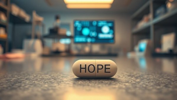 Hope-engraved pill symbolizes new pancreatic cancer drug.