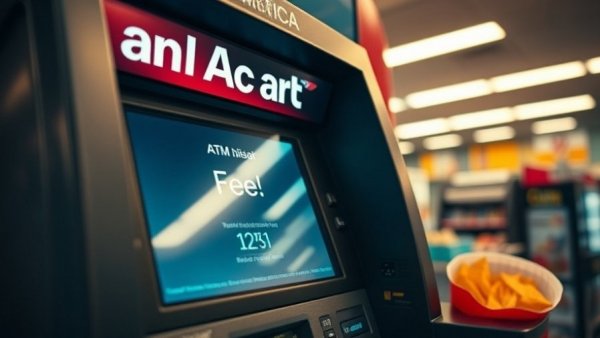 ATM fee notice inside a convenience store with snacks.