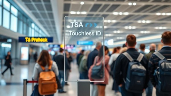 TSA PreCheck Touchless ID sign with travelers in line