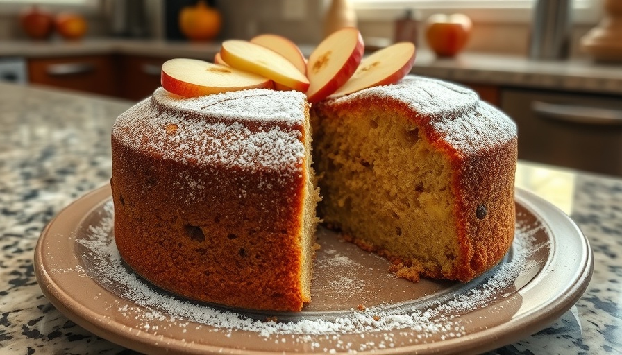 Delicious apple cake slice with powdered sugar, healthy recipe