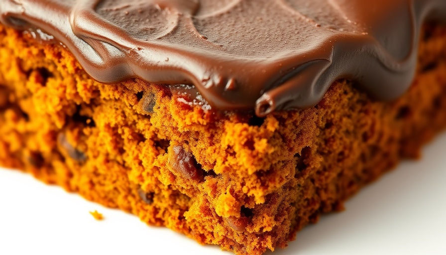 Moist pumpkin cake with chocolate frosting close-up.