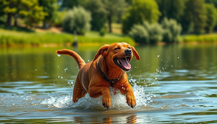 Dog enjoying Pet Travel at Fiesta Island, shaking off water by the lake.