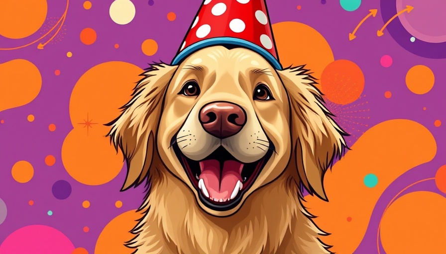 Golden retriever birthday illustration, highlighting dogs' sense of smell changes with age.