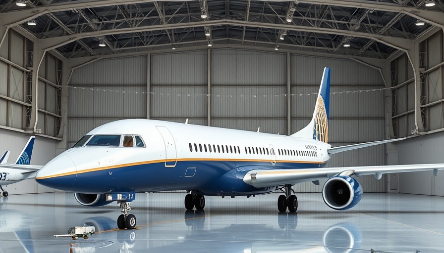 United Express airplane in hangar, highlighting design and branding.