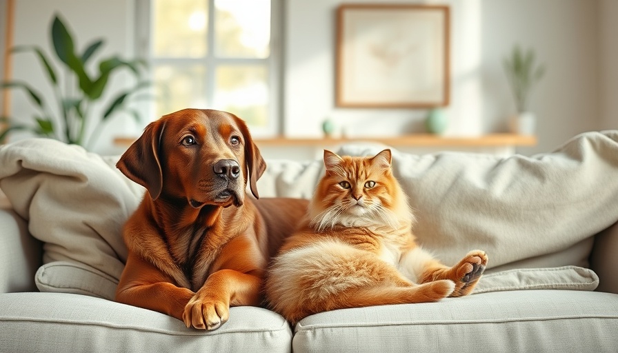 Cleaner fresher home for pet owners: dog and cat on sofa.