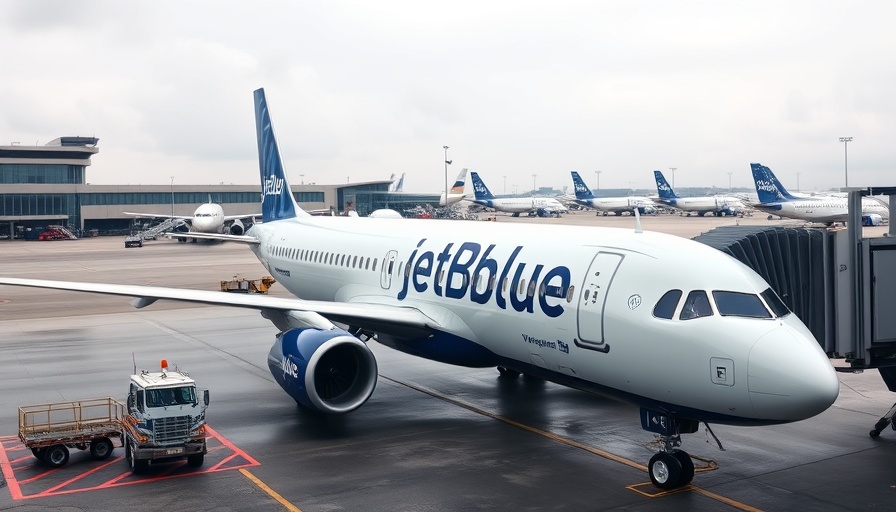 JetBlue aircraft at airport gate, related to JetBlue exits Miami Seattle flights.