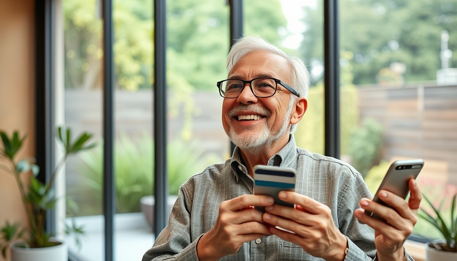 Elderly man shopping online for Rakuten summer deals at home.
