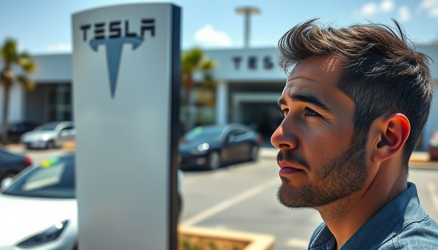 Tesla sales decline; close-up alongside Tesla sign.