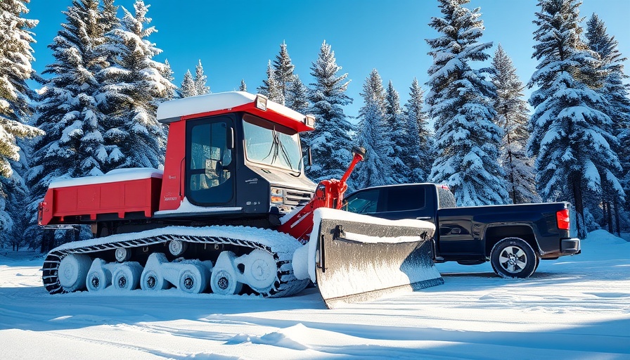 Snow-covered snowplow near a truck in a winter forest, Jeremy Renner's snowplow accident.